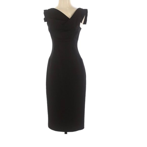 Size 6 Black Halo Belted Classic Jackie O Midi Dress - Picture 6 of 13